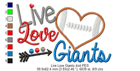 Football Live Love Giants - Applique