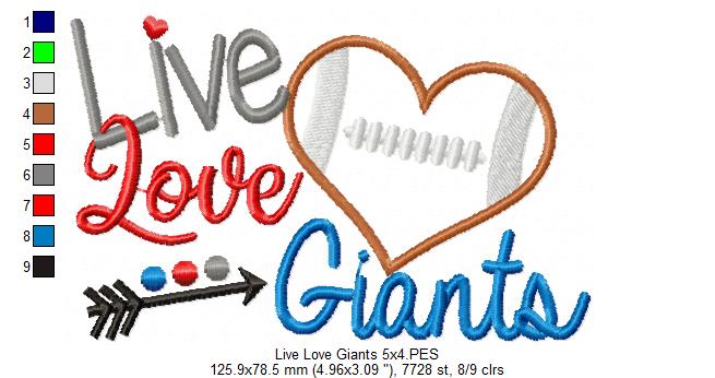 Football Live Love Giants - Applique