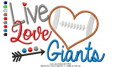 Football Live Love Giants - Applique
