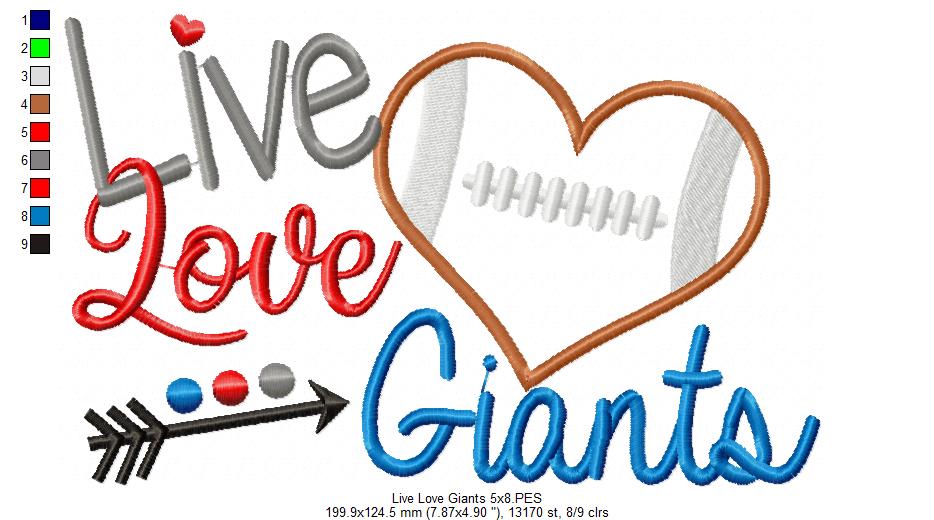 Football Live Love Giants - Applique