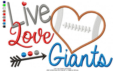 Football Live Love Giants - Applique