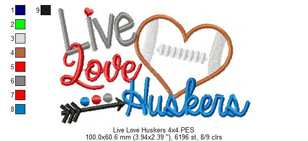 Football Live Love Huskers - Applique