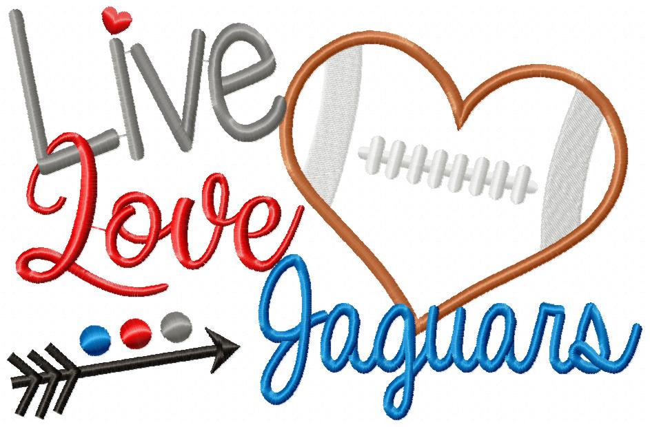 Live Love Jaguars Football Heart – Appliqué – Machine Embroidery Design