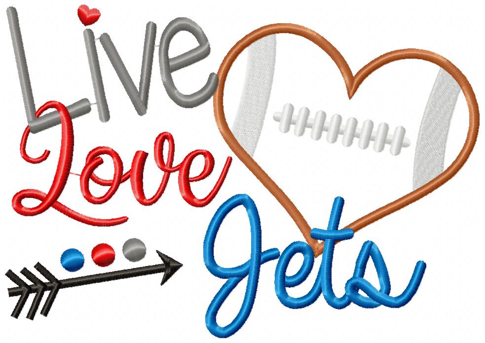 Go Jets Football Heart – Appliqué – Machine Embroidery Design