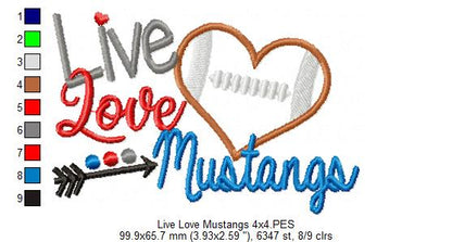 Live Love Mustangs - Appliqué - Machine Embroidery Design
