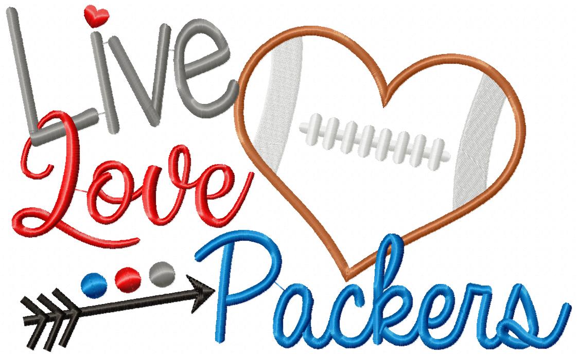 Live Love Packers Football Heart – Appliqué – Machine Embroidery Design