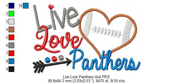 Football Live Love Panthers - Applique