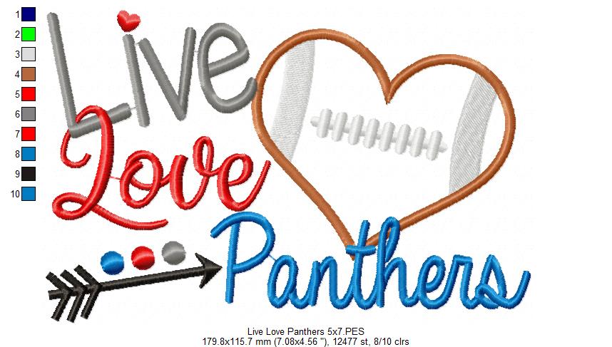 Live Love Panthers – Appliqué – Machine Embroidery Design
