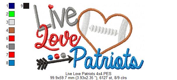 Football Live Love Patriots - Applique