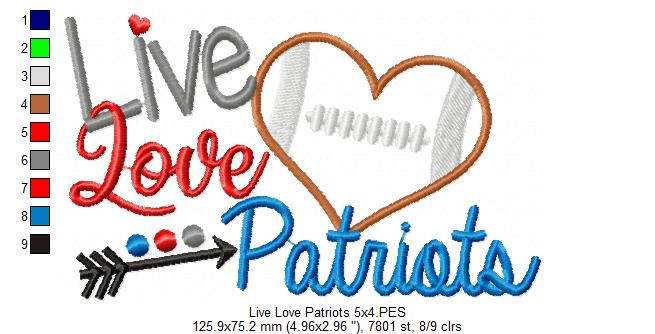 Football Live Love Patriots - Applique