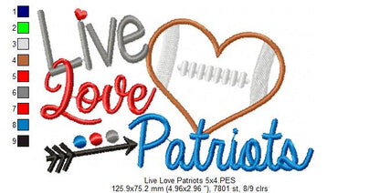 Football Live Love Patriots - Applique