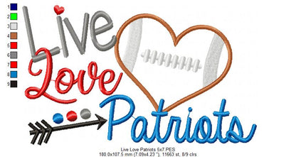 Football Live Love Patriots - Applique