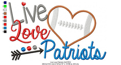 Football Live Love Patriots - Applique