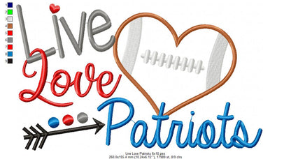 Football Live Love Patriots - Applique