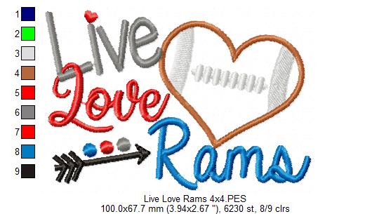 Football Live Love Rams - Applique