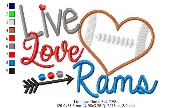 Football Live Love Rams - Applique