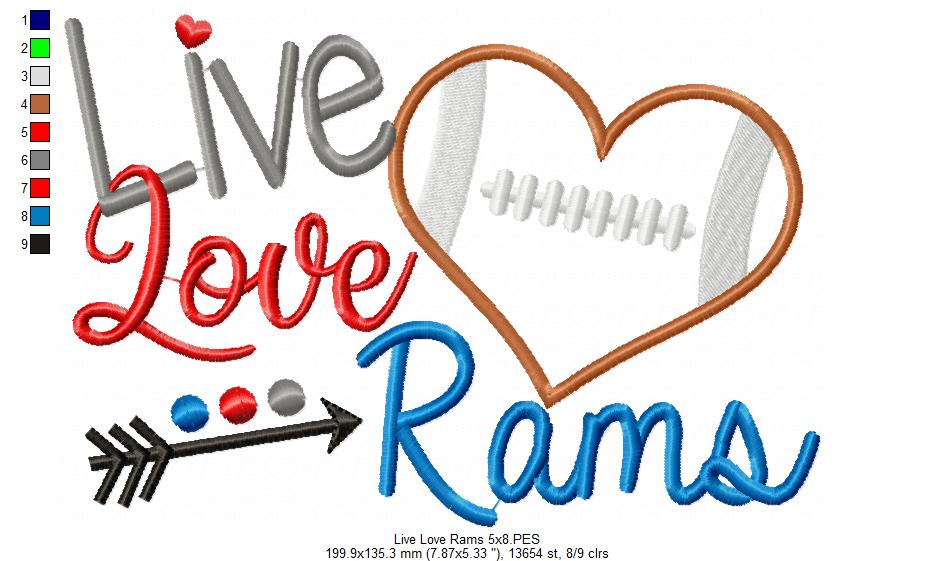 Football Live Love Rams - Applique