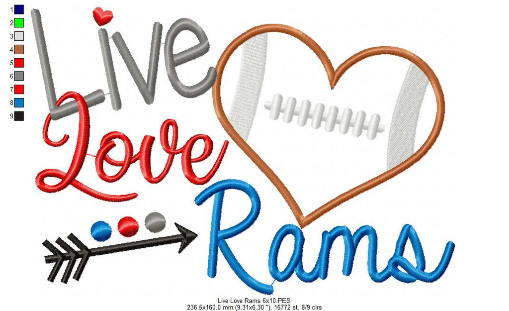 Football Live Love Rams - Applique