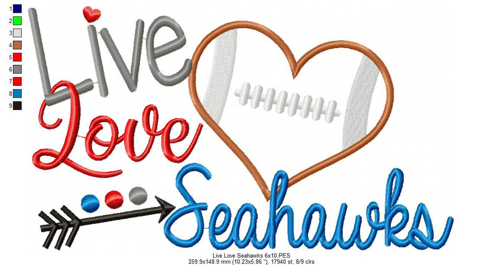 Football Live Love Seahawks - Applique