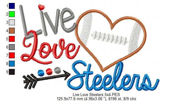 Football Live Love Steelers - Applique