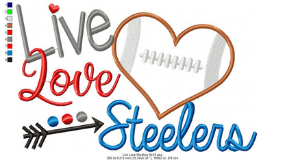 Football Live Love Steelers - Applique - Machine Embroidery Design