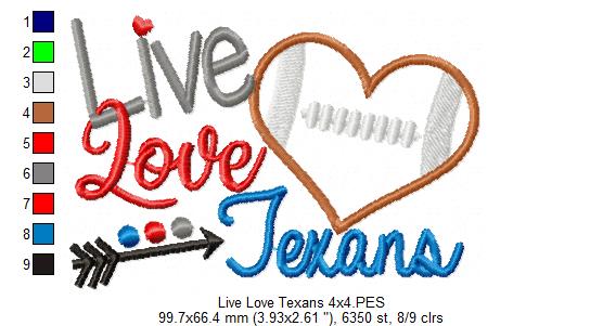 Live Love Texans - Appliqué – Machine Embroidery Design