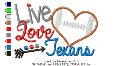 Live Love Texans - Appliqué – Machine Embroidery Design