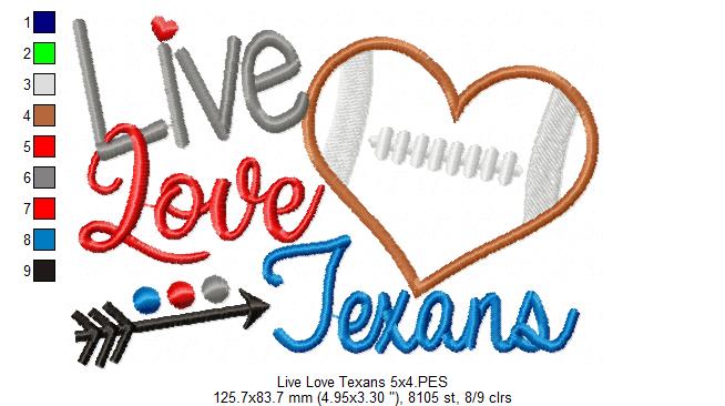 Live Love Texans - Appliqué – Machine Embroidery Design