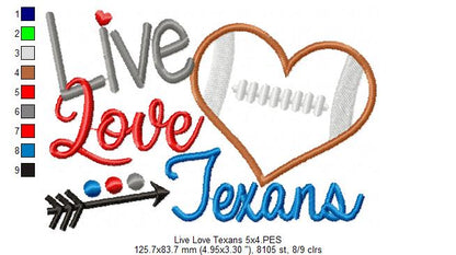 Live Love Texans - Appliqué – Machine Embroidery Design