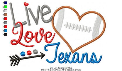 Live Love Texans - Appliqué – Machine Embroidery Design