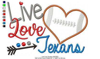 Live Love Texans - Appliqué – Machine Embroidery Design