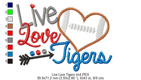 Football Live Love Tigers - Applique