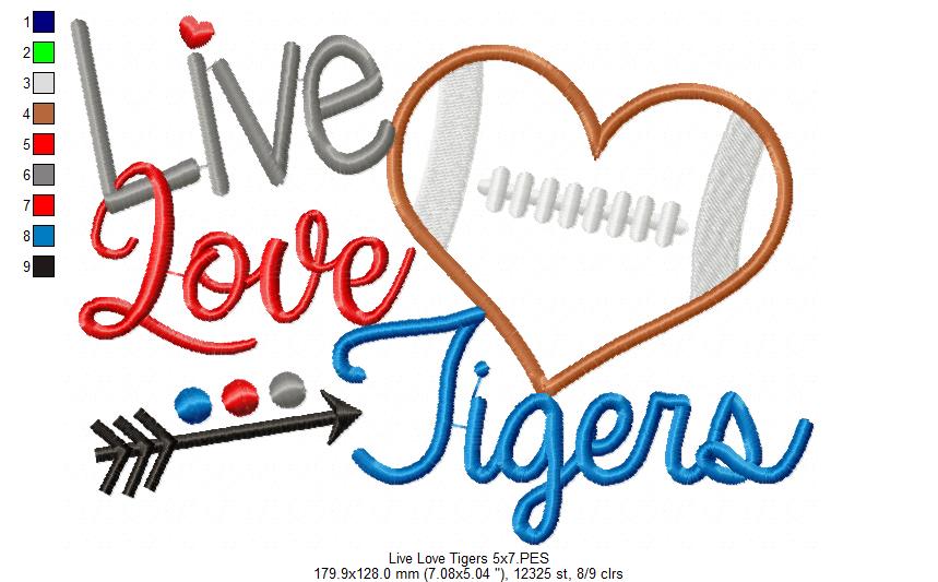 Football Live Love Tigers - Applique