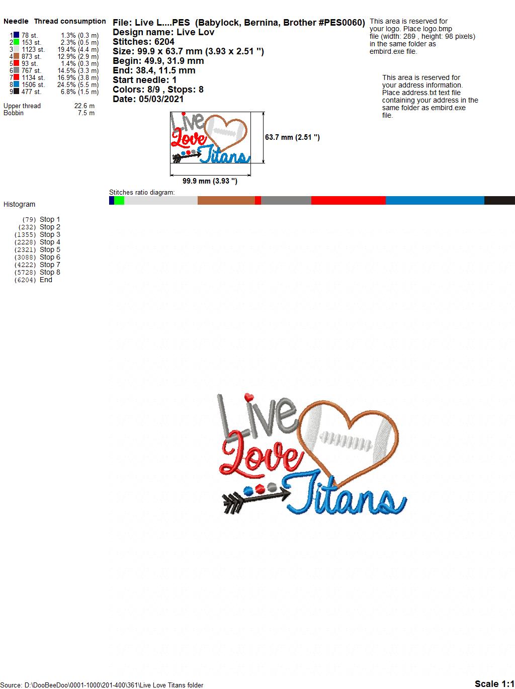 Football Live Love Titans - Applique