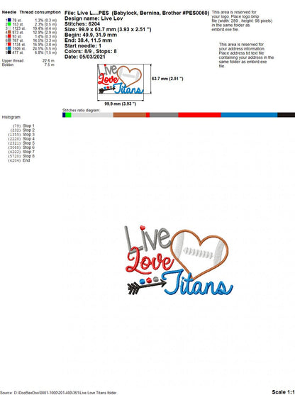Football Live Love Titans - Applique