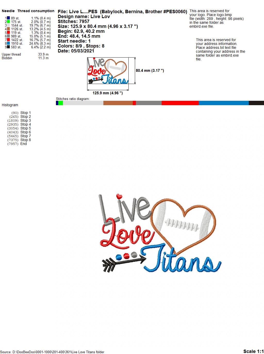 Football Live Love Titans - Applique