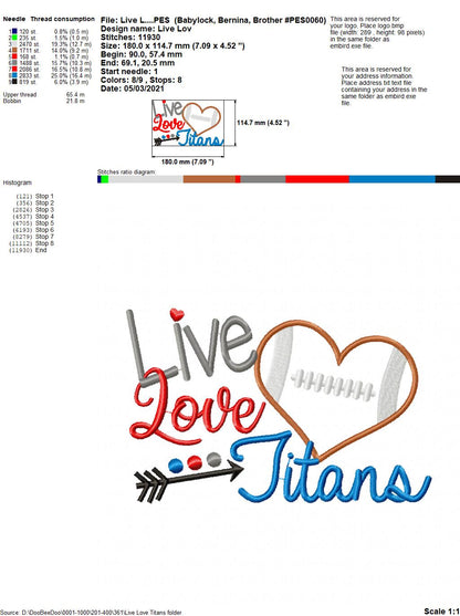 Football Live Love Titans - Applique