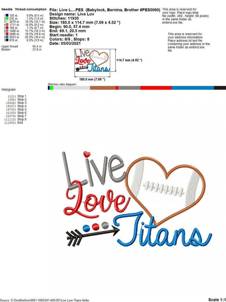 Football Live Love Titans - Applique