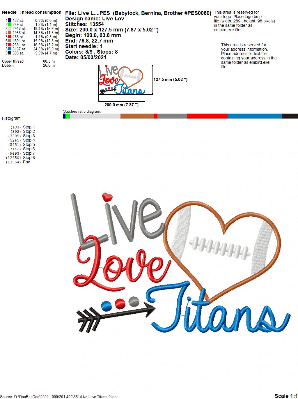 Football Live Love Titans - Applique