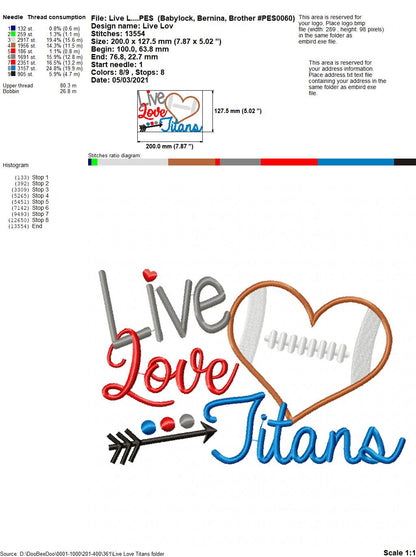Football Live Love Titans - Applique