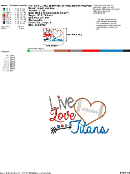 Football Live Love Titans - Applique