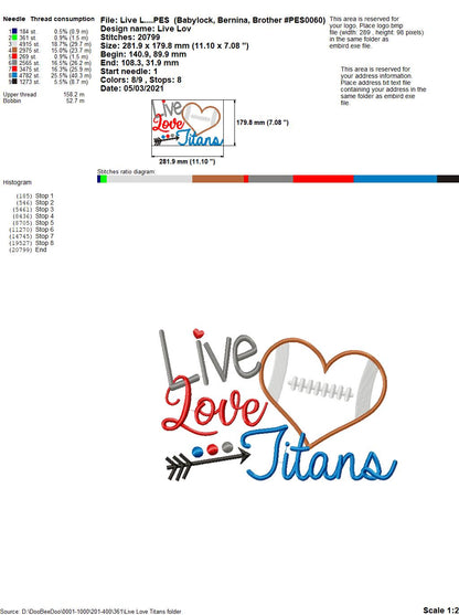 Football Live Love Titans - Applique