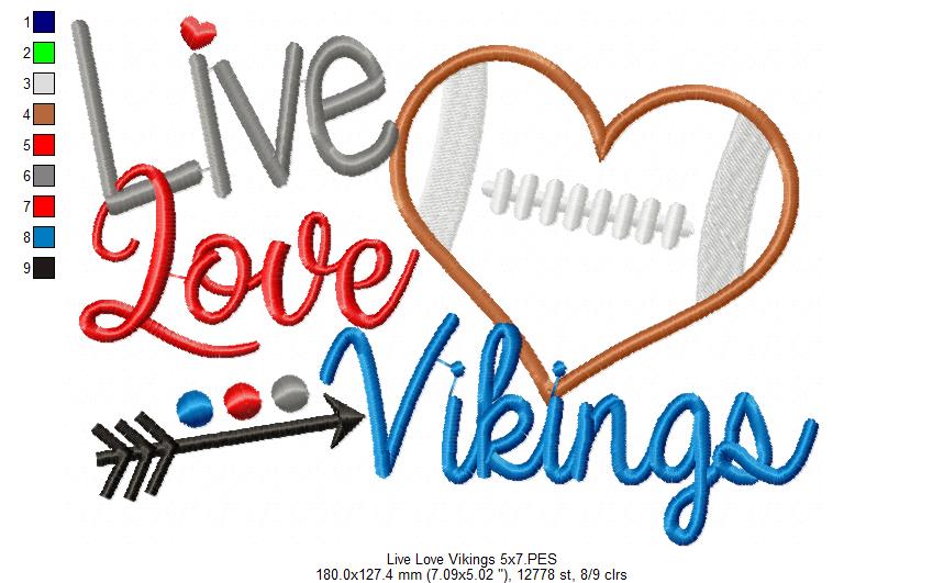 Football Live Love Vikings - Applique