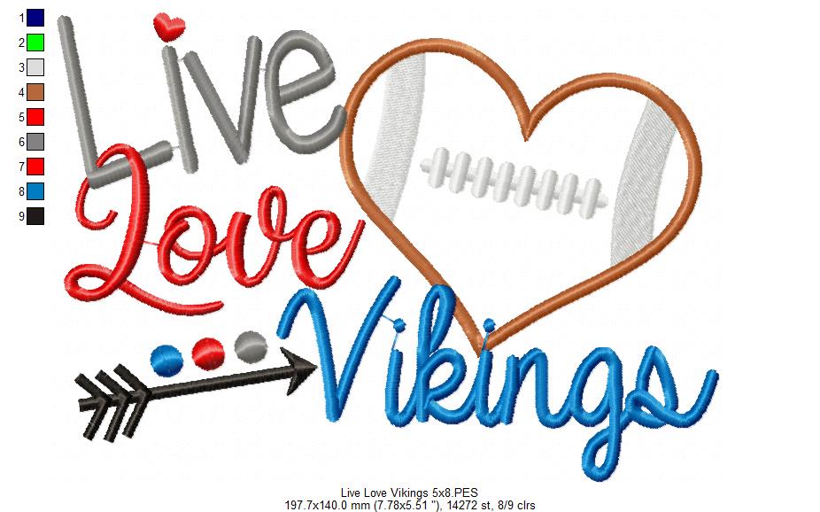 Football Live Love Vikings - Applique