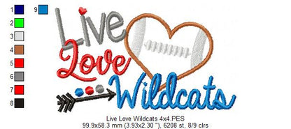 Football Live Love Wildcats - Applique