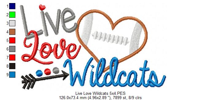 Football Live Love Wildcats - Applique