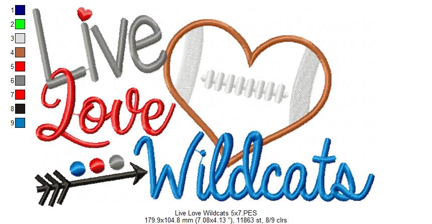 Football Live Love Wildcats - Applique