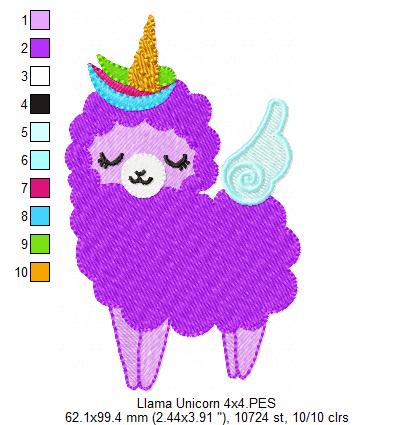 Magical Llama Unicorn – Fill Stitch – Machine Embroidery Design