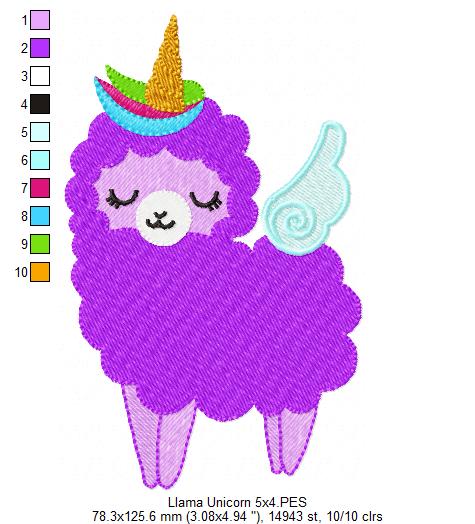 Magical Llama Unicorn – Fill Stitch – Machine Embroidery Design