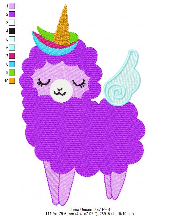 Magical Llama Unicorn – Fill Stitch – Machine Embroidery Design